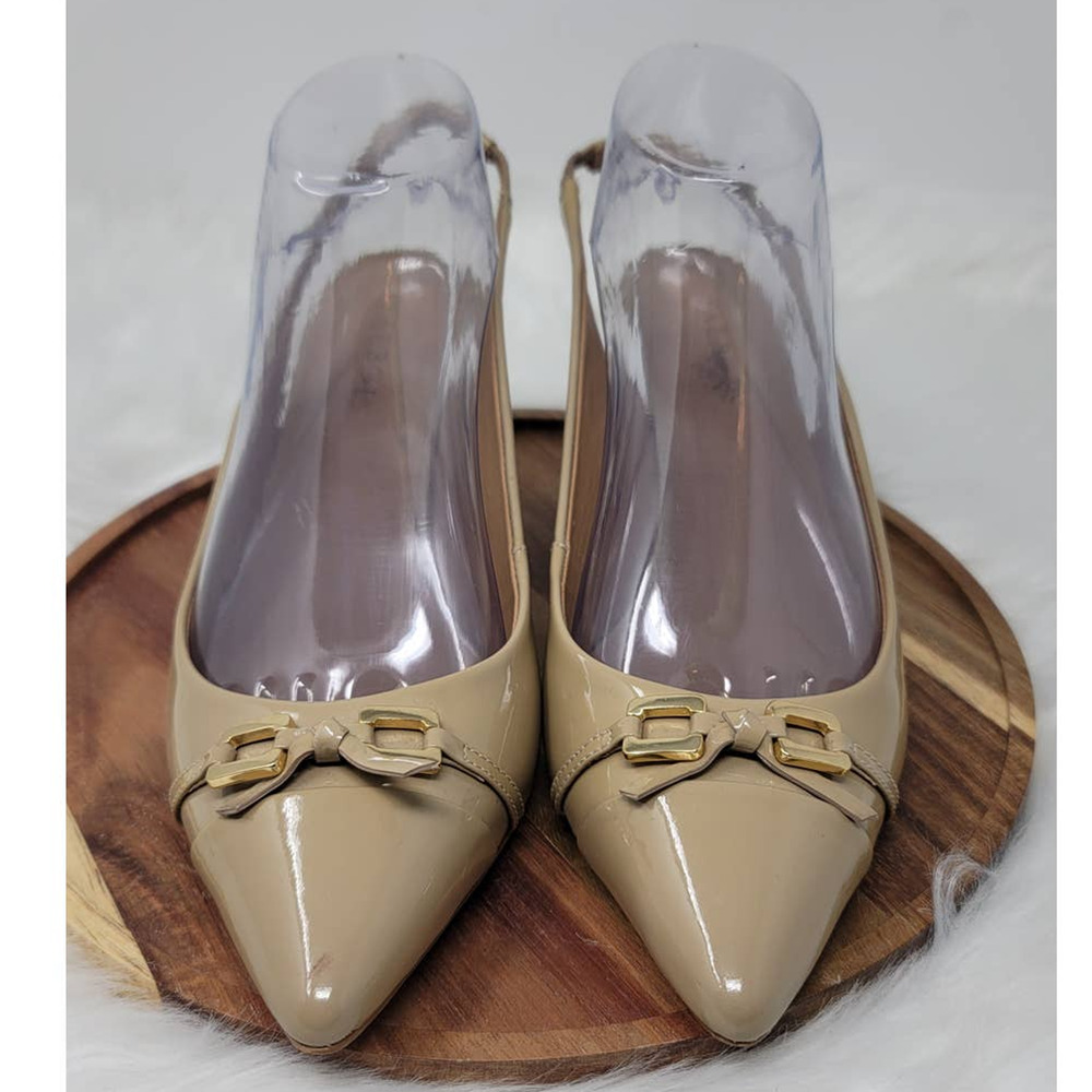 Talbots Tan Patent Leather Sling Back Kitten 2.5" Heel Women's 9B *Read